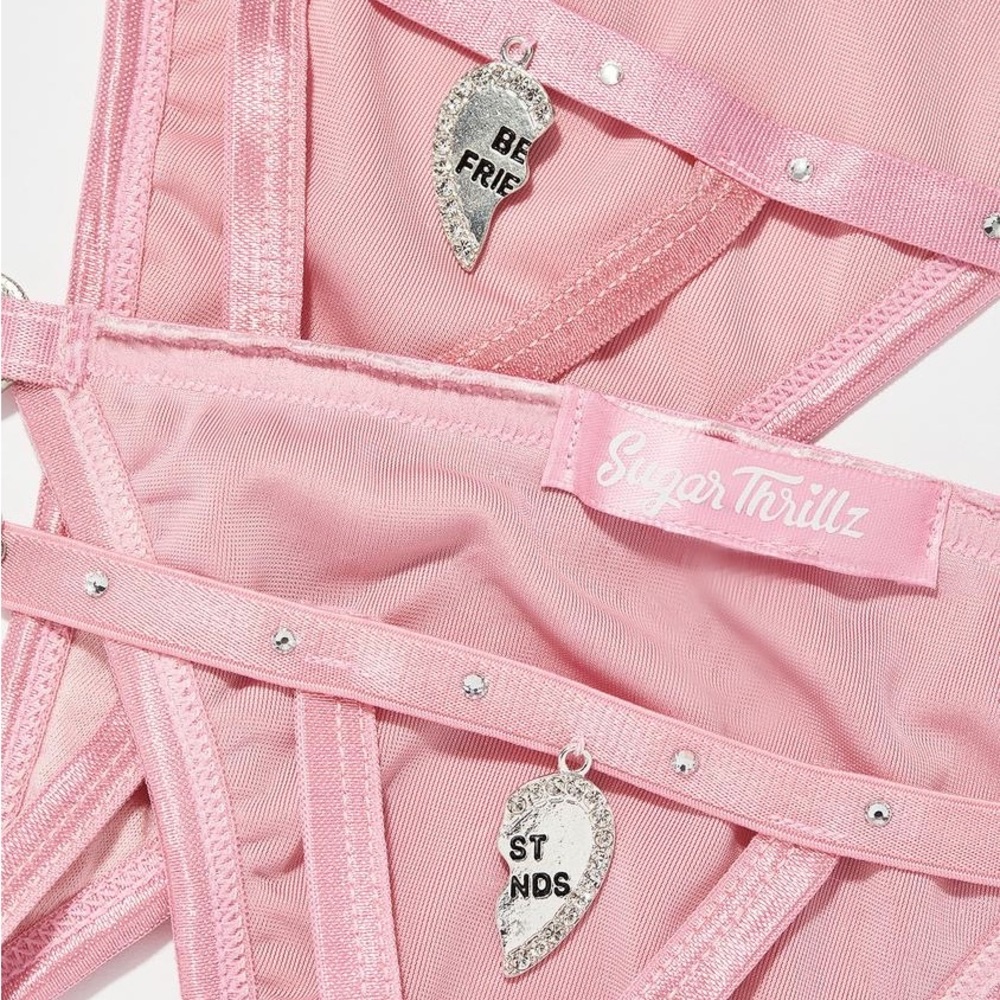 Sugar Thrillz BFF 4ever Thong Set in BLACK